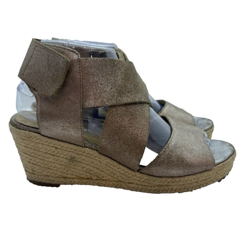 Eileen Fisher Willow Espadrille Platform Wedge Sandals Women 8.5 Metallic Bronze